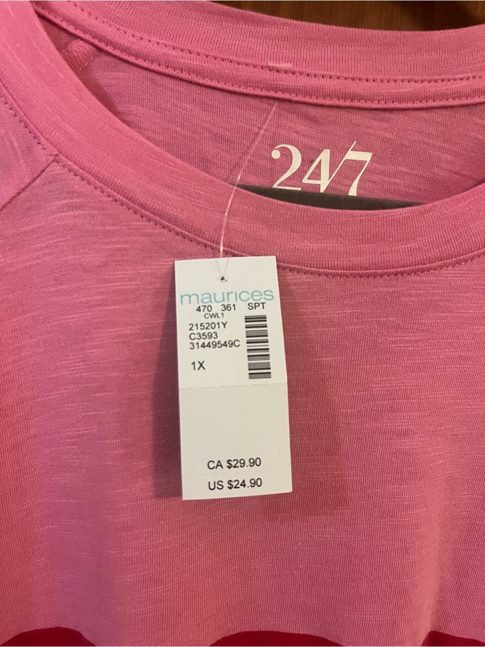 Maurice’s pink & Red Striped Short Sleeve Tee nwt 1x - Picture 2 of 6